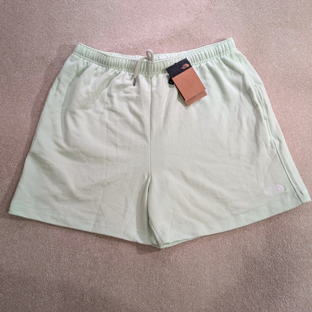 The North Face Mens Simple Logo Fleece Shorts Lime Cream Relaxed Fit Large NWT